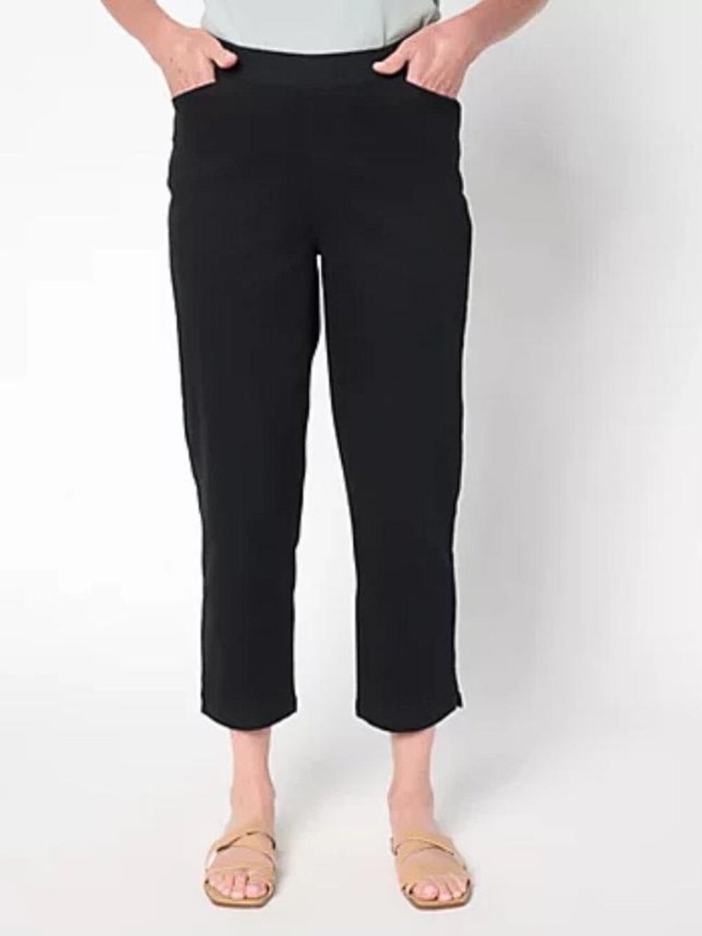 DENIM & CO. Women's Petite Twill Straight Leg Crop Pant Size XLP in Black